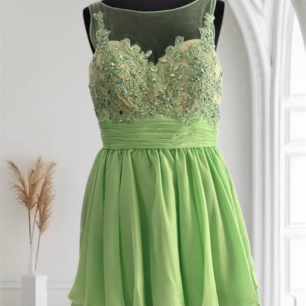 Lace Bodice Chiffon Short Dress